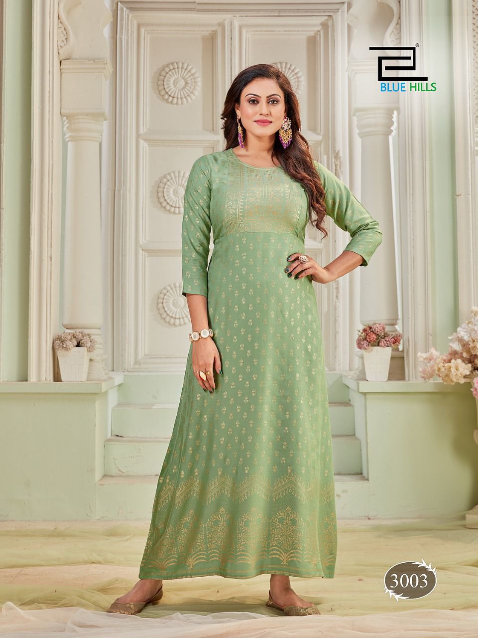 Blue Hills Poshak 3 New Exclusive Wear Rayon Long Printed Kurti Collection